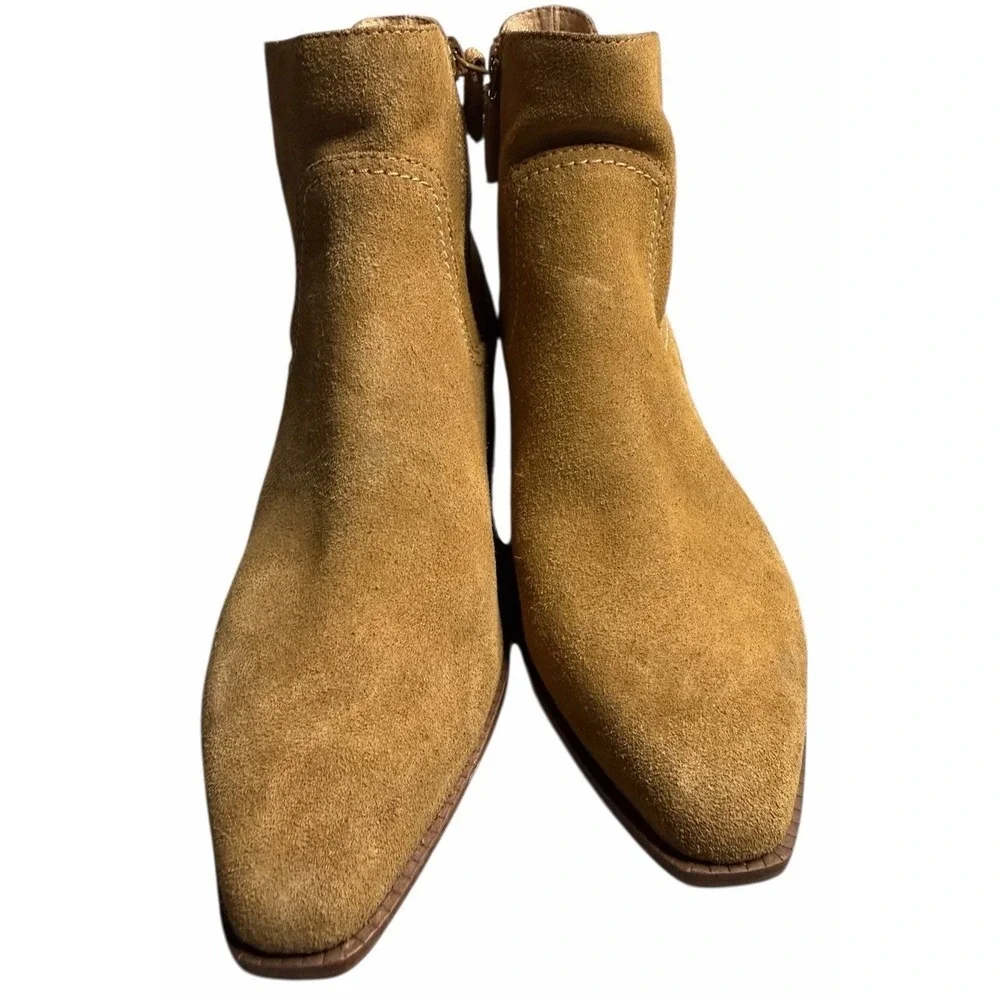 Cole Haan Suede Ankle Boots Womens Size 7B Tan Side Zip Block Heel Booties